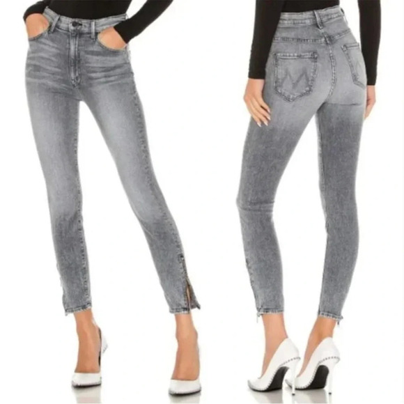 MOTHER The Swooner Ankle Zip Skinny Jeans Stretch Denim Static Light Grey Wash - Picture 11 of 15